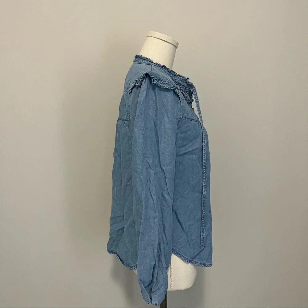 Anthropologie Maeve Chambray Ruffle Long Sleeve Top - Picture 10 of 15